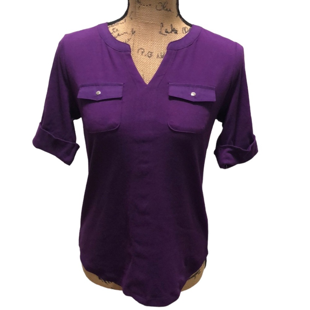{Croft & Barrow} Purple & Teal V Neck Short Sleeve Blouse Bundle